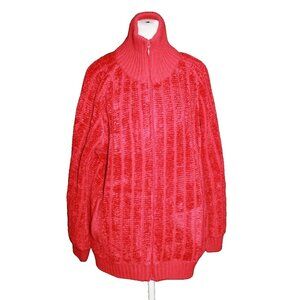 Draper's and Damon's Full Zip Red Chenille Sweater Cardigan Women's Size XL